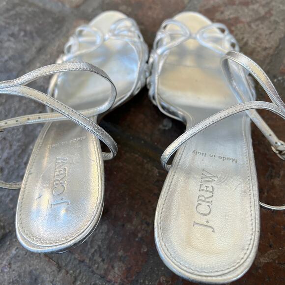 J. Crew Silver Strappy Heel Metallic Ankle Buckle Size 8.5 Leather Open Toe - Picture 5 of 6